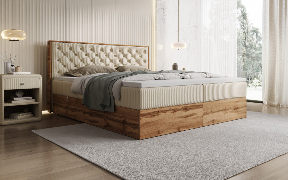Lit boxspring Timber Chester en Côtelé avec espace de rangement