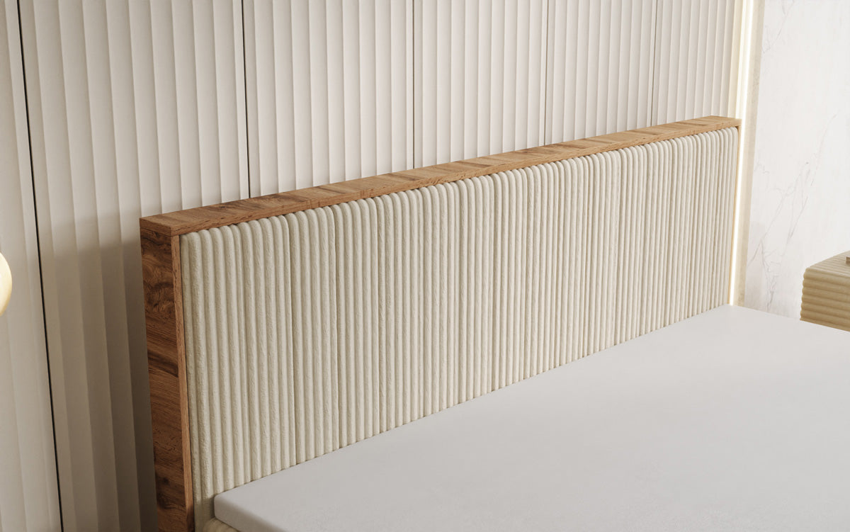 Lit boxspring Timber Line en Côtelé avec espace de rangement