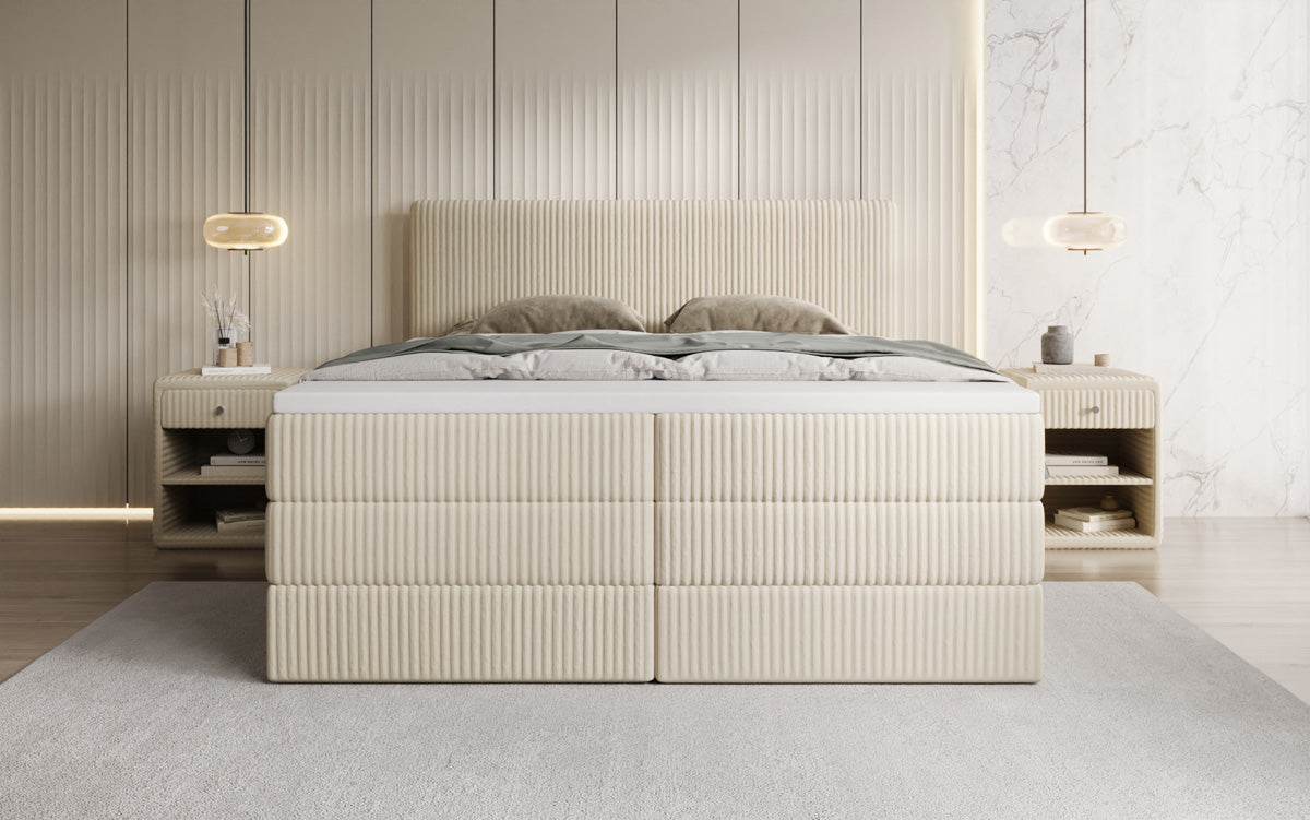 Lit boxspring Kubo King en Côtelé avec espace de rangement