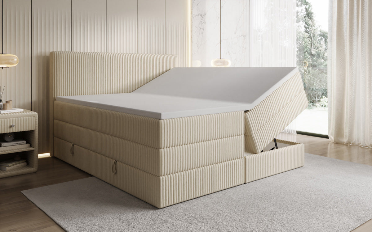 Lit boxspring Kubo King en Côtelé avec espace de rangement