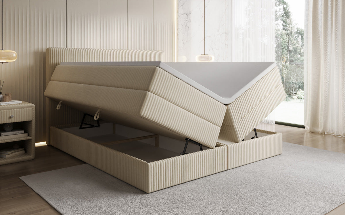 Lit boxspring Kubo King en Côtelé avec espace de rangement