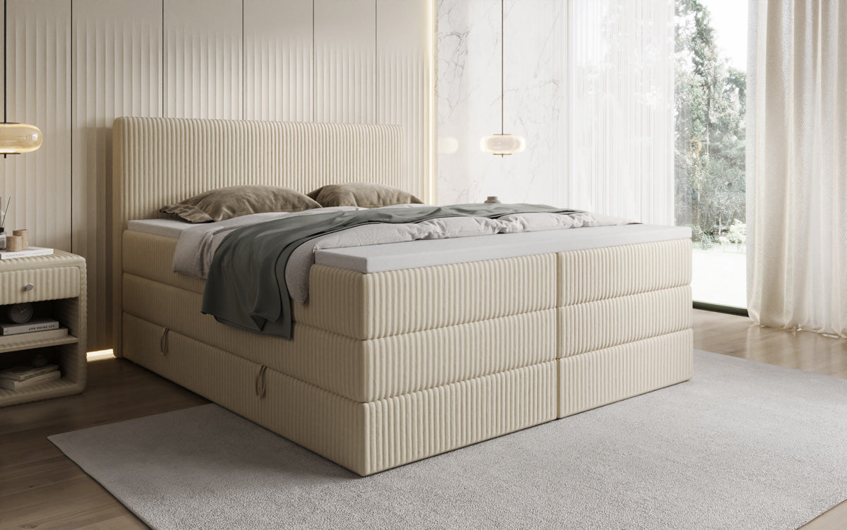 Lit boxspring Kubo King en Côtelé avec espace de rangement