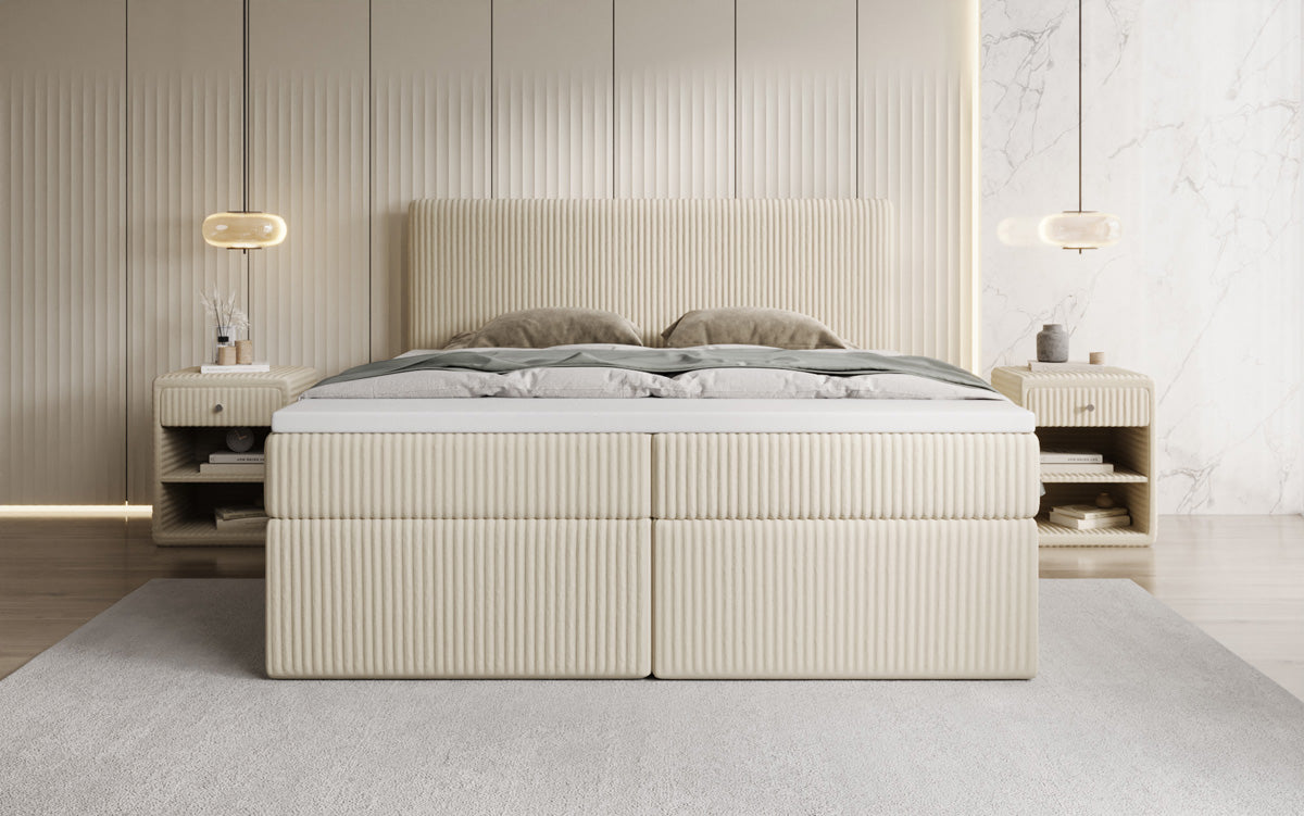 Lit boxspring Kubo en Côtelé avec espace de rangement