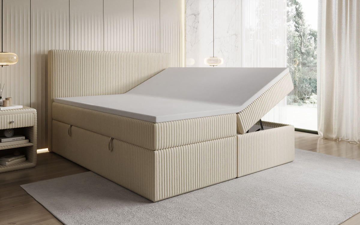 Lit boxspring Kubo en Côtelé avec espace de rangement