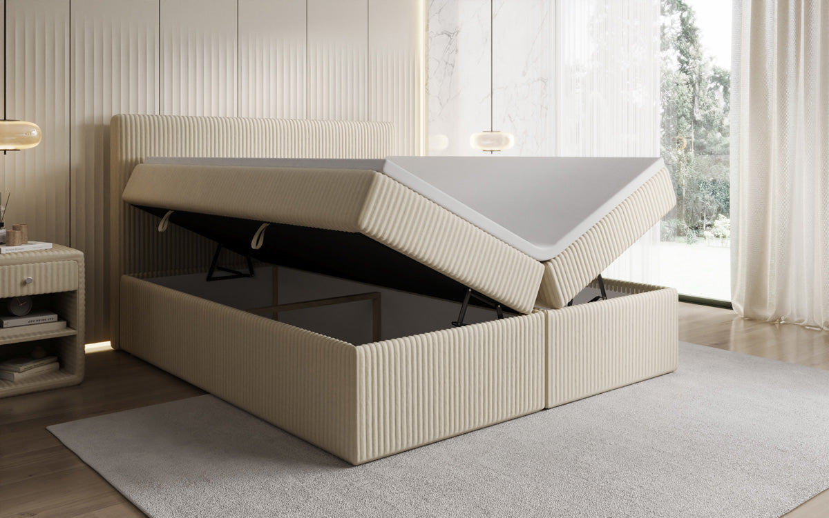 Lit boxspring Kubo en Côtelé avec espace de rangement