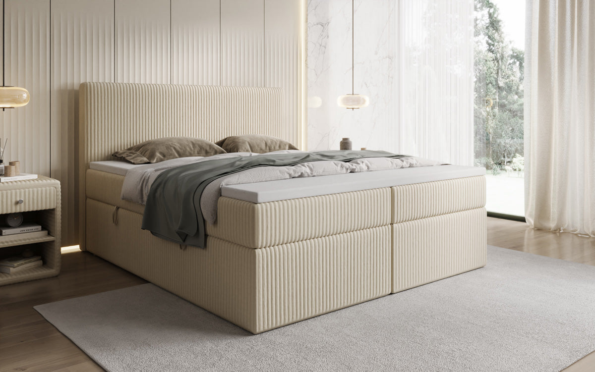 Lit boxspring Kubo en Côtelé avec espace de rangement