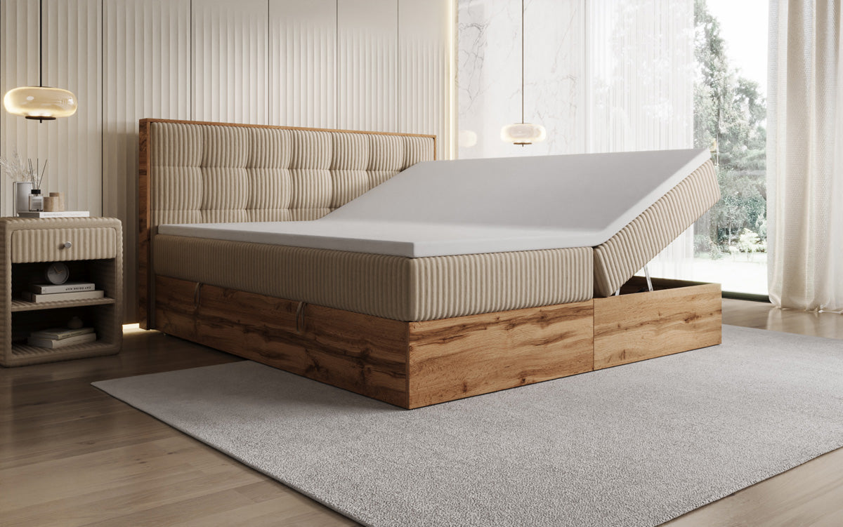Lit boxspring Timber Quad en Côtelé avec espace de rangement