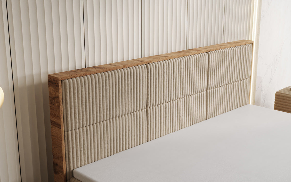 Lit boxspring Timber Panel en Côtelé avec espace de rangement