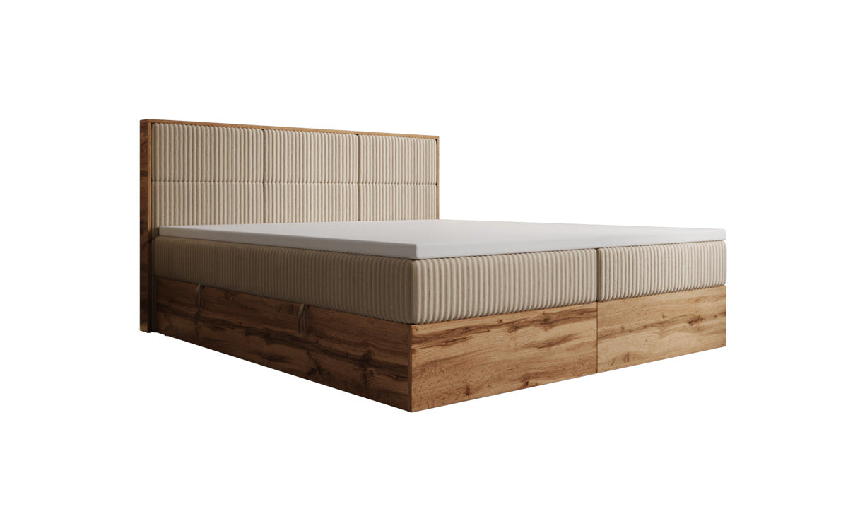 Lit boxspring Timber Panel en Côtelé avec espace de rangement
