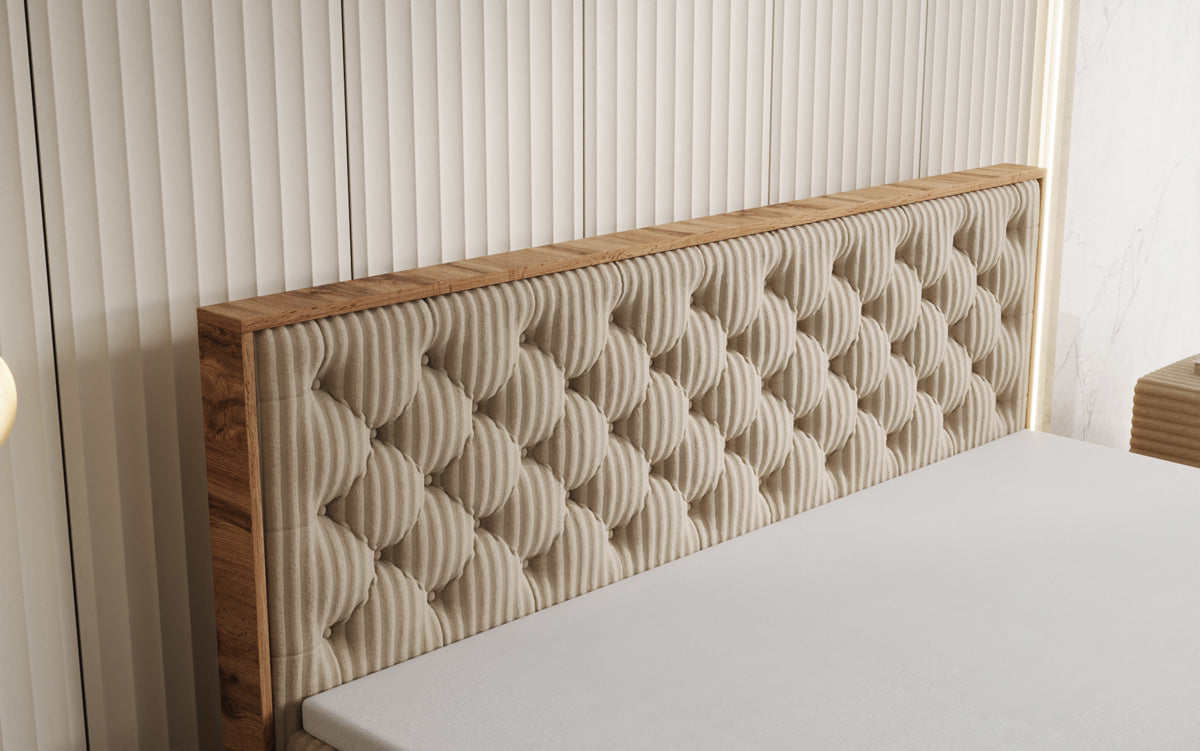 Lit boxspring Timber Chester en Côtelé avec espace de rangement