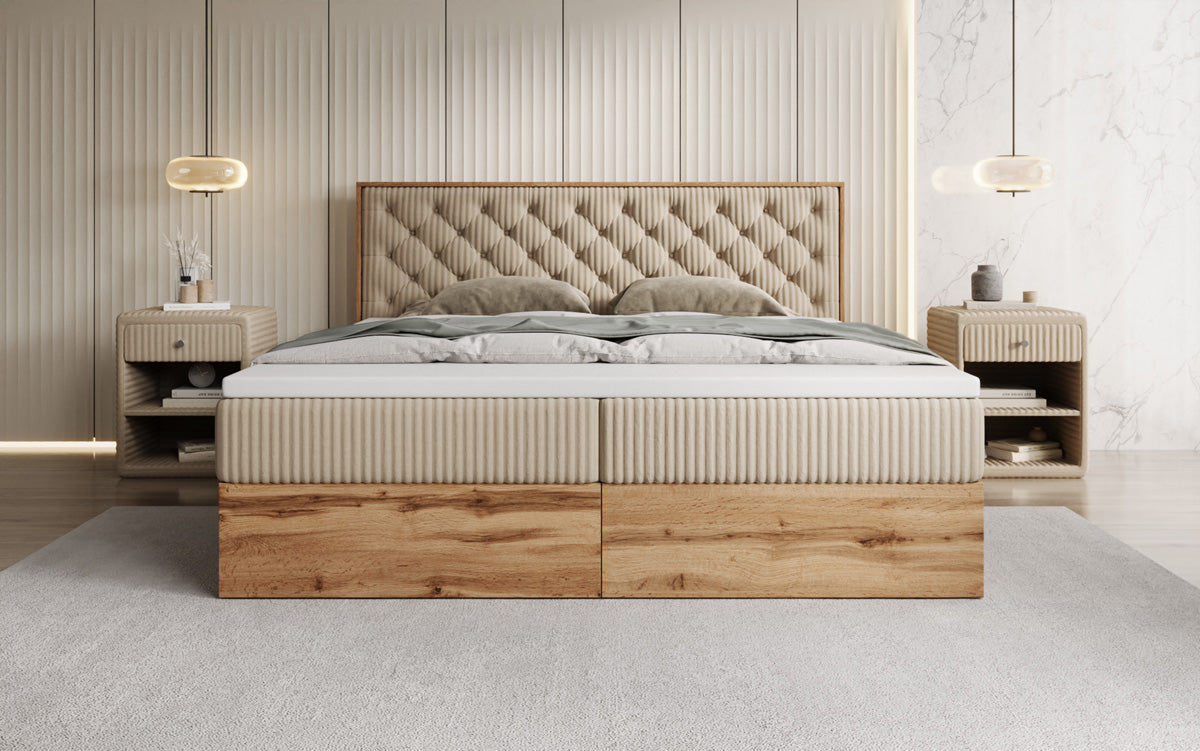 Lit boxspring Timber Chester en Côtelé avec espace de rangement