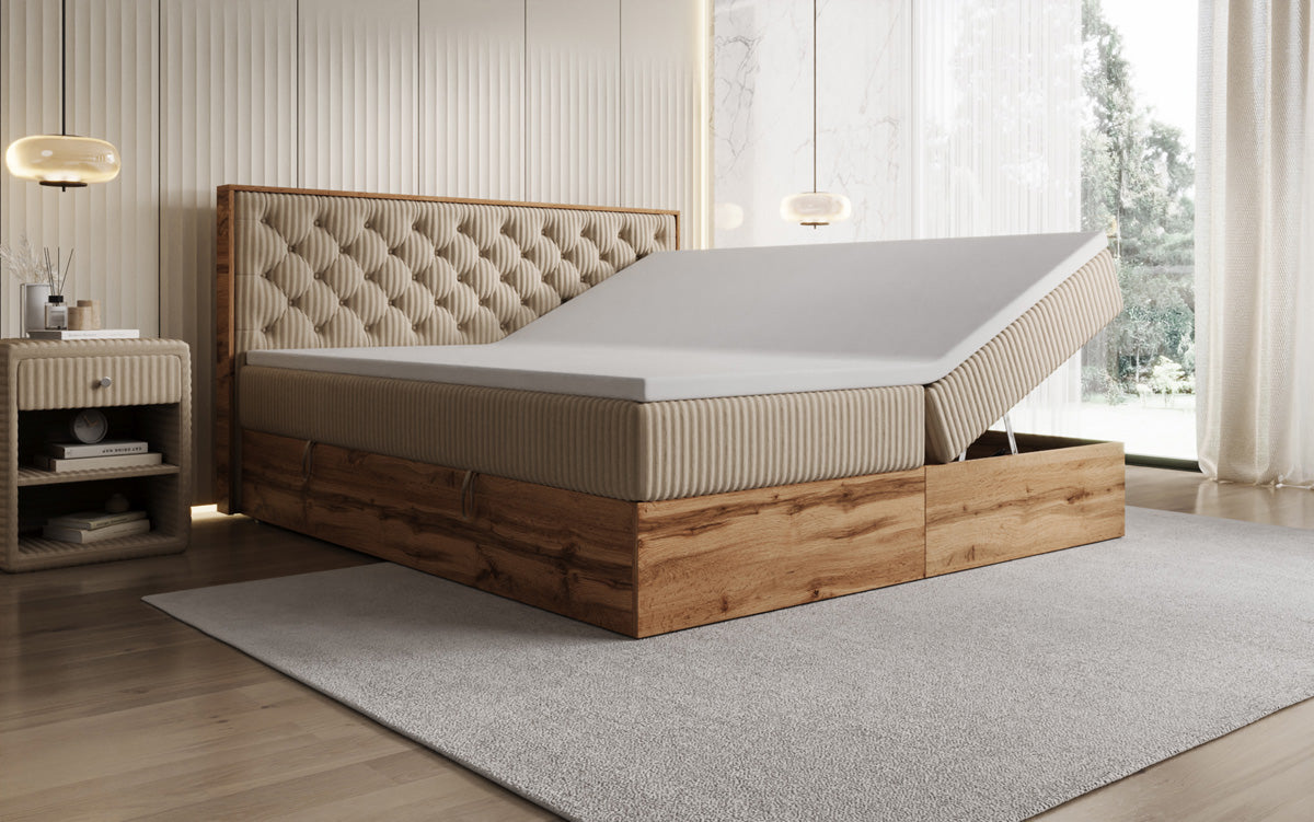 Lit boxspring Timber Chester en Côtelé avec espace de rangement