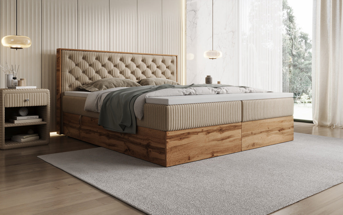 Lit boxspring Timber Chester en Côtelé avec espace de rangement
