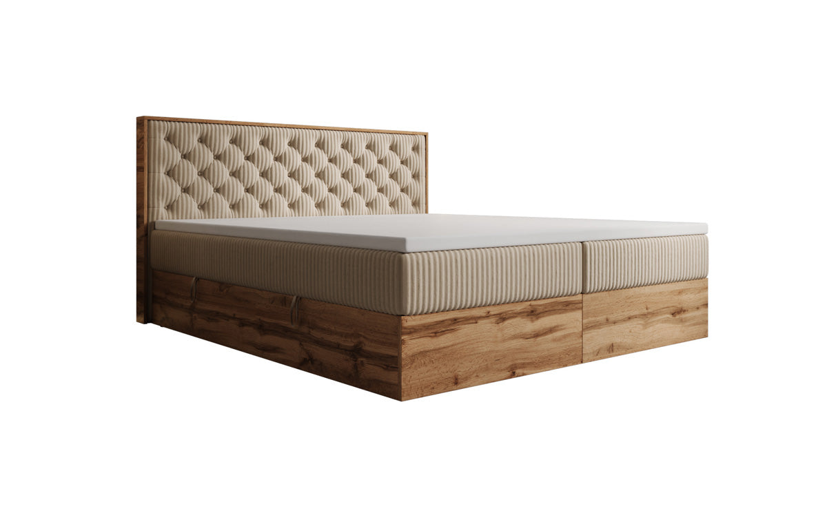 Lit boxspring Timber Chester en Côtelé avec espace de rangement