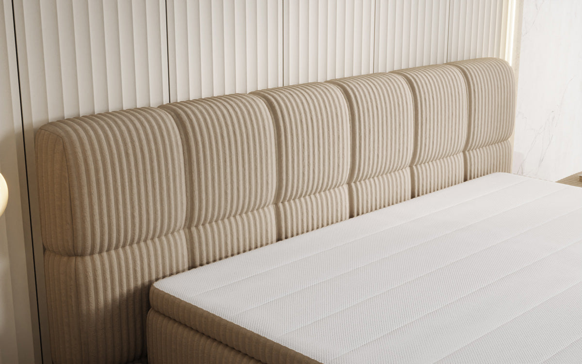 Lit boxspring Bombo en Côtelé avec espace de rangement