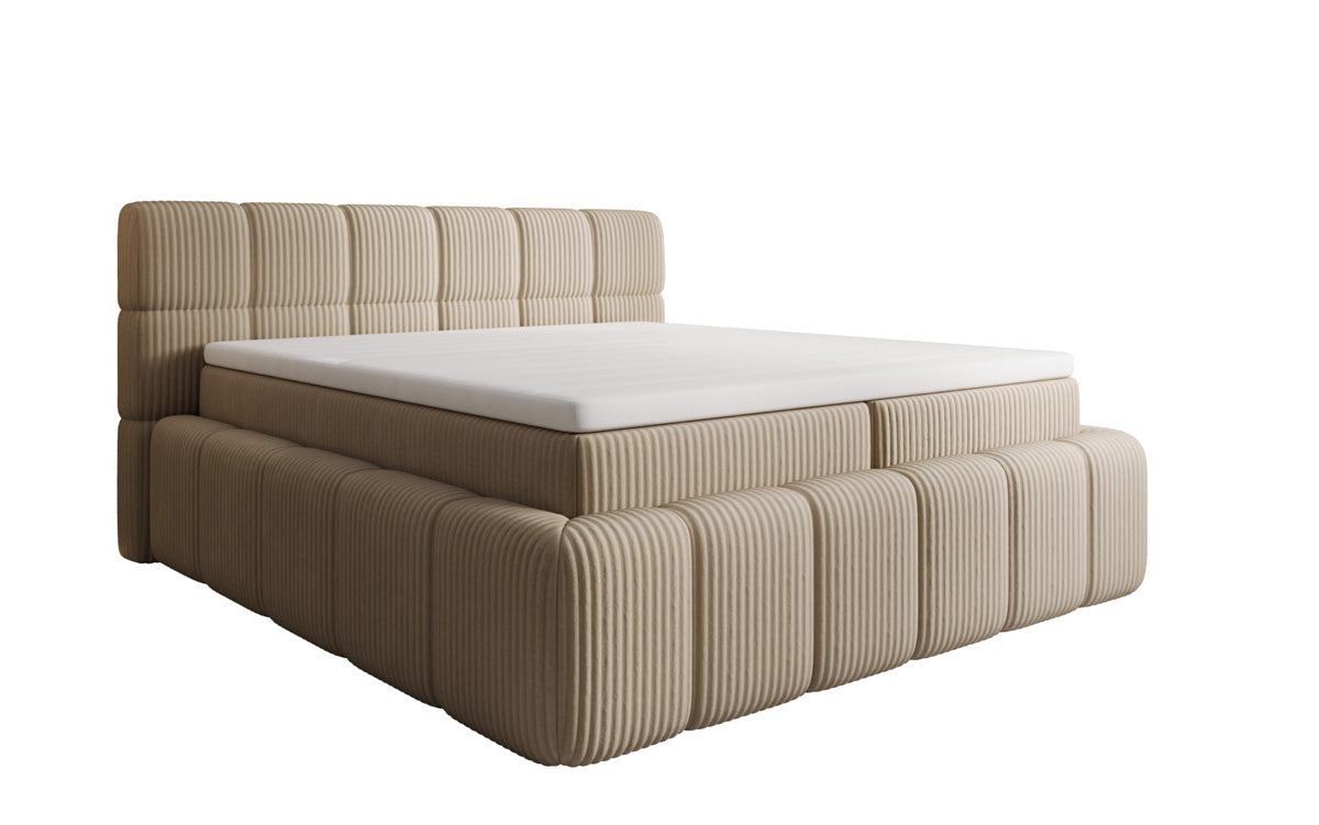 Lit boxspring Bombo en Côtelé avec espace de rangement