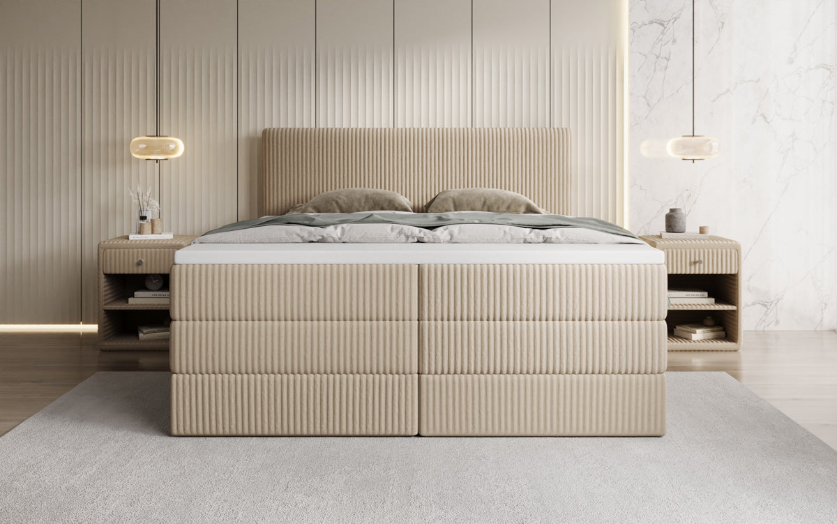 Lit boxspring Kubo King en Côtelé avec espace de rangement