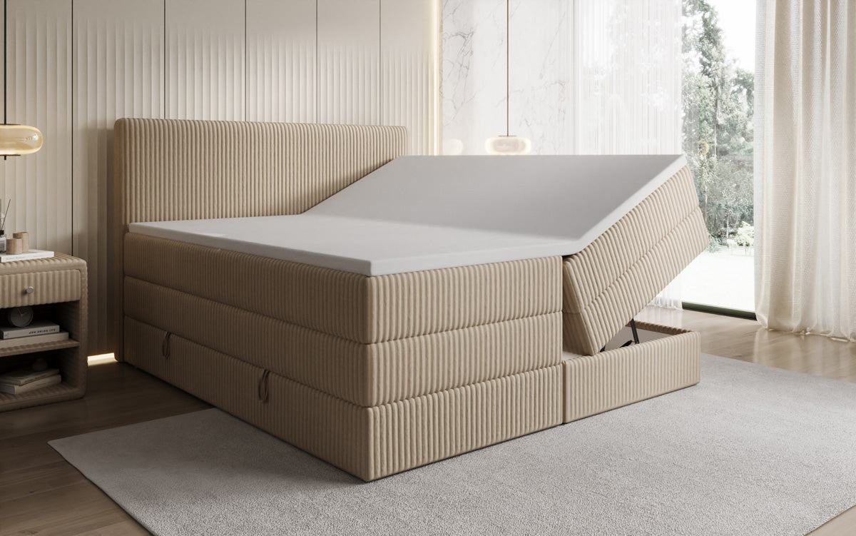 Lit boxspring Kubo King en Côtelé avec espace de rangement