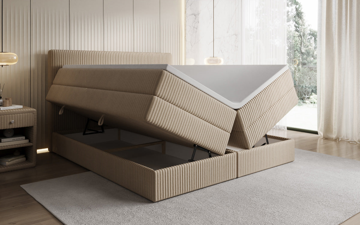 Lit boxspring Kubo King en Côtelé avec espace de rangement