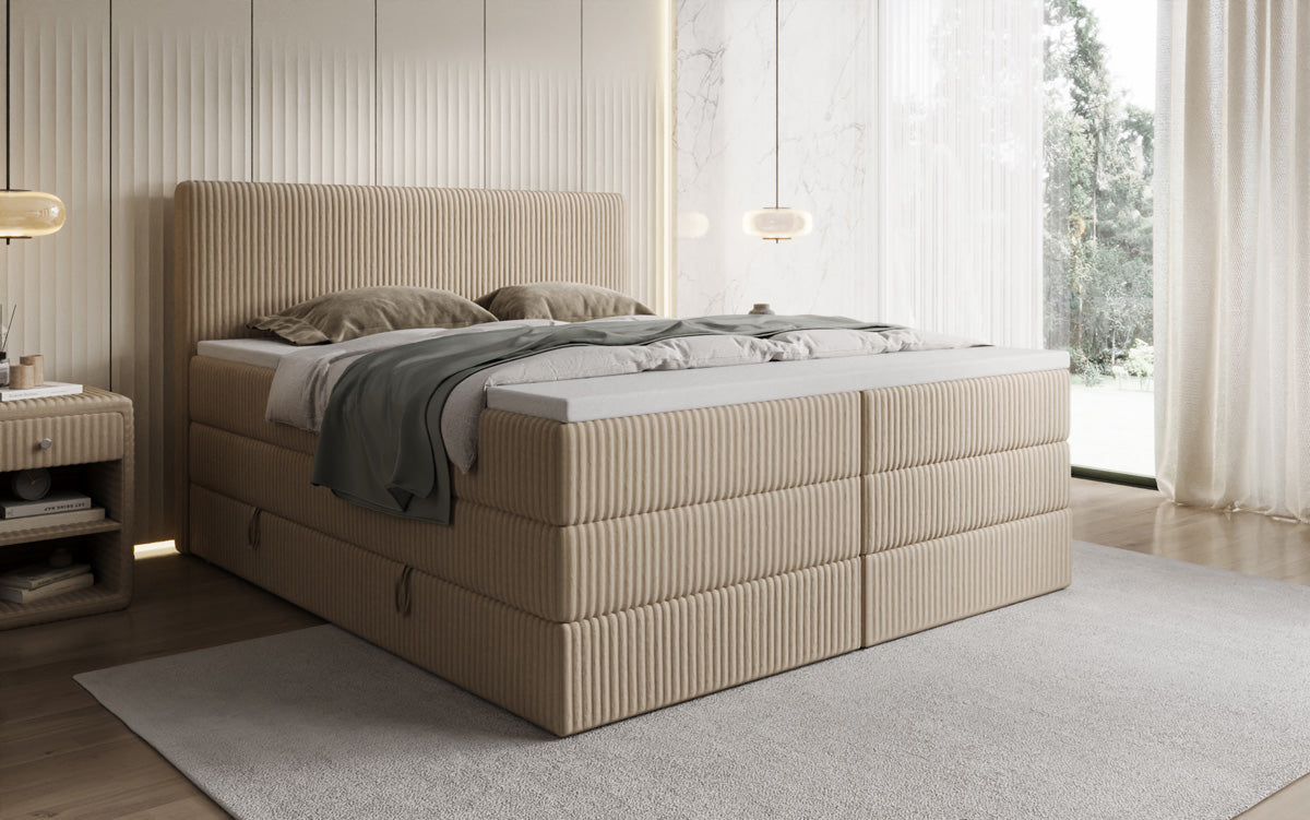 Lit boxspring Kubo King en Côtelé avec espace de rangement
