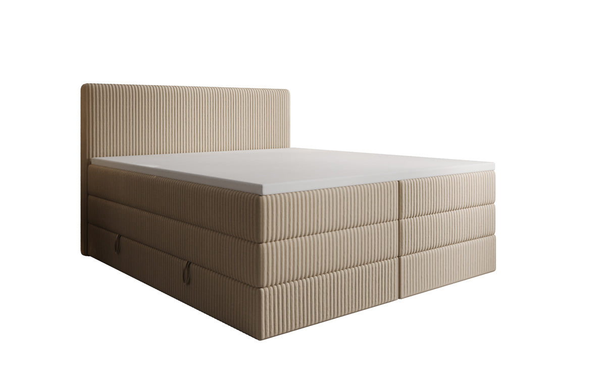 Lit boxspring Kubo King en Côtelé avec espace de rangement