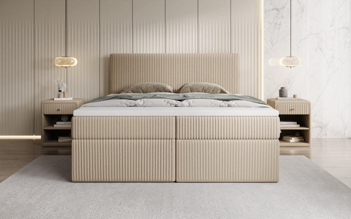Lit boxspring Kubo en Côtelé avec espace de rangement