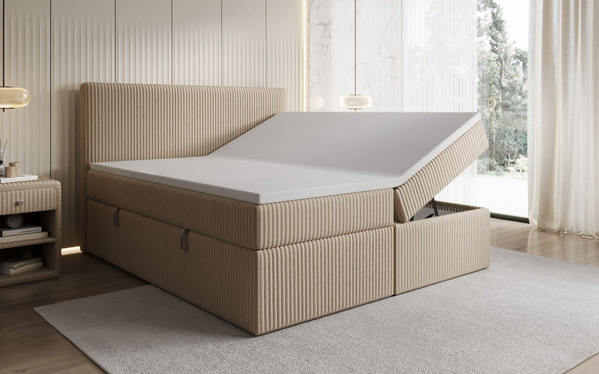 Lit boxspring Kubo en Côtelé avec espace de rangement