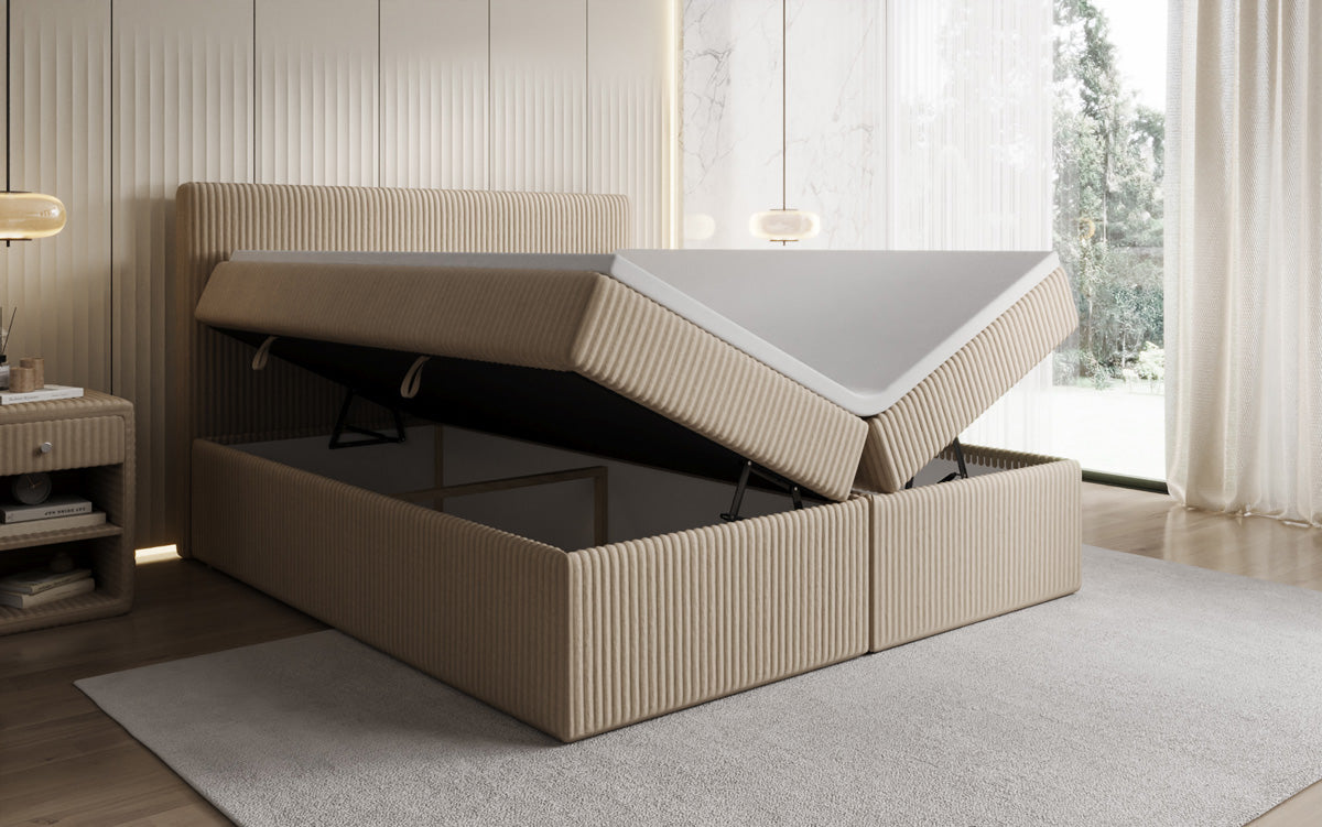 Lit boxspring Kubo en Côtelé avec espace de rangement