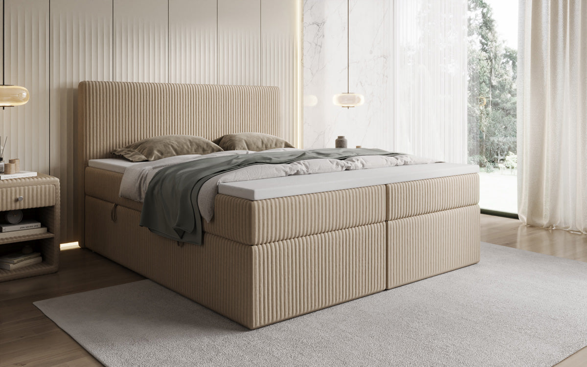 Lit boxspring Kubo en Côtelé avec espace de rangement