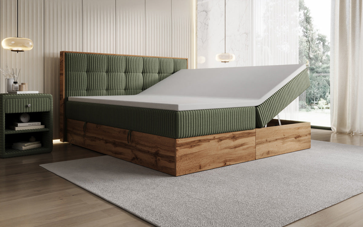Lit boxspring Timber Quad en Côtelé avec espace de rangement