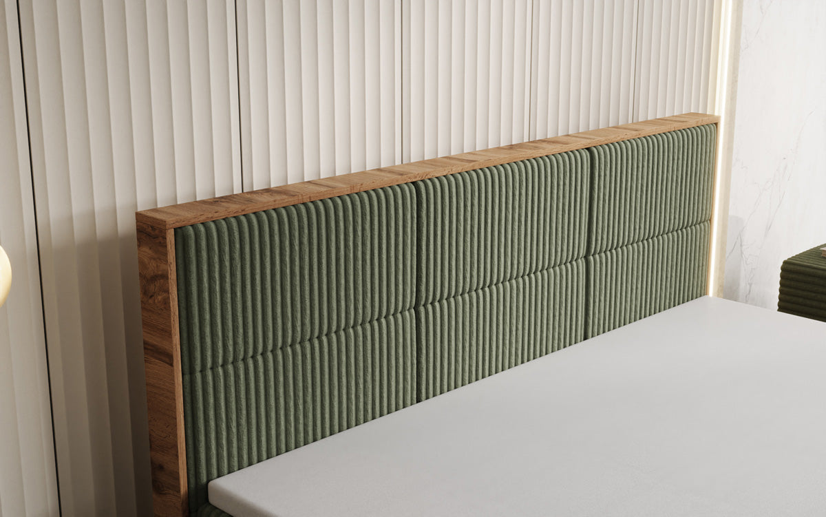 Lit boxspring Timber Panel en Côtelé avec espace de rangement