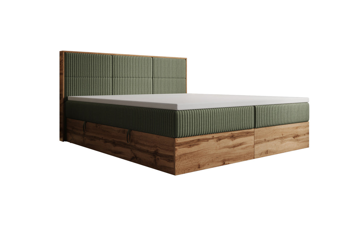 Lit boxspring Timber Panel en Côtelé avec espace de rangement