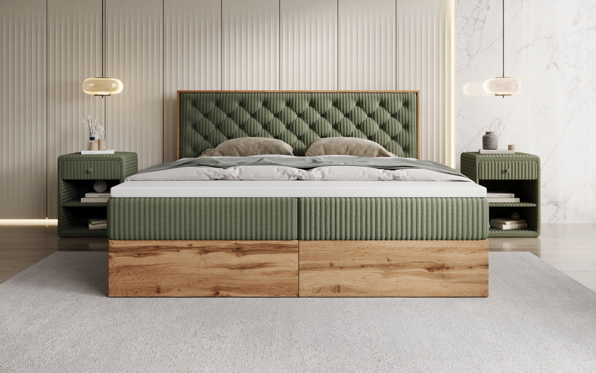 Lit boxspring Timber Chester en Côtelé avec espace de rangement
