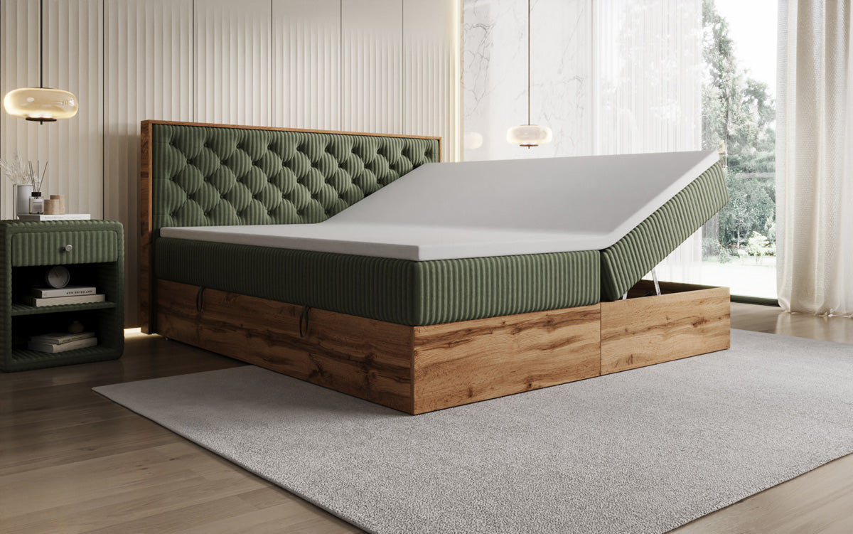 Lit boxspring Timber Chester en Côtelé avec espace de rangement