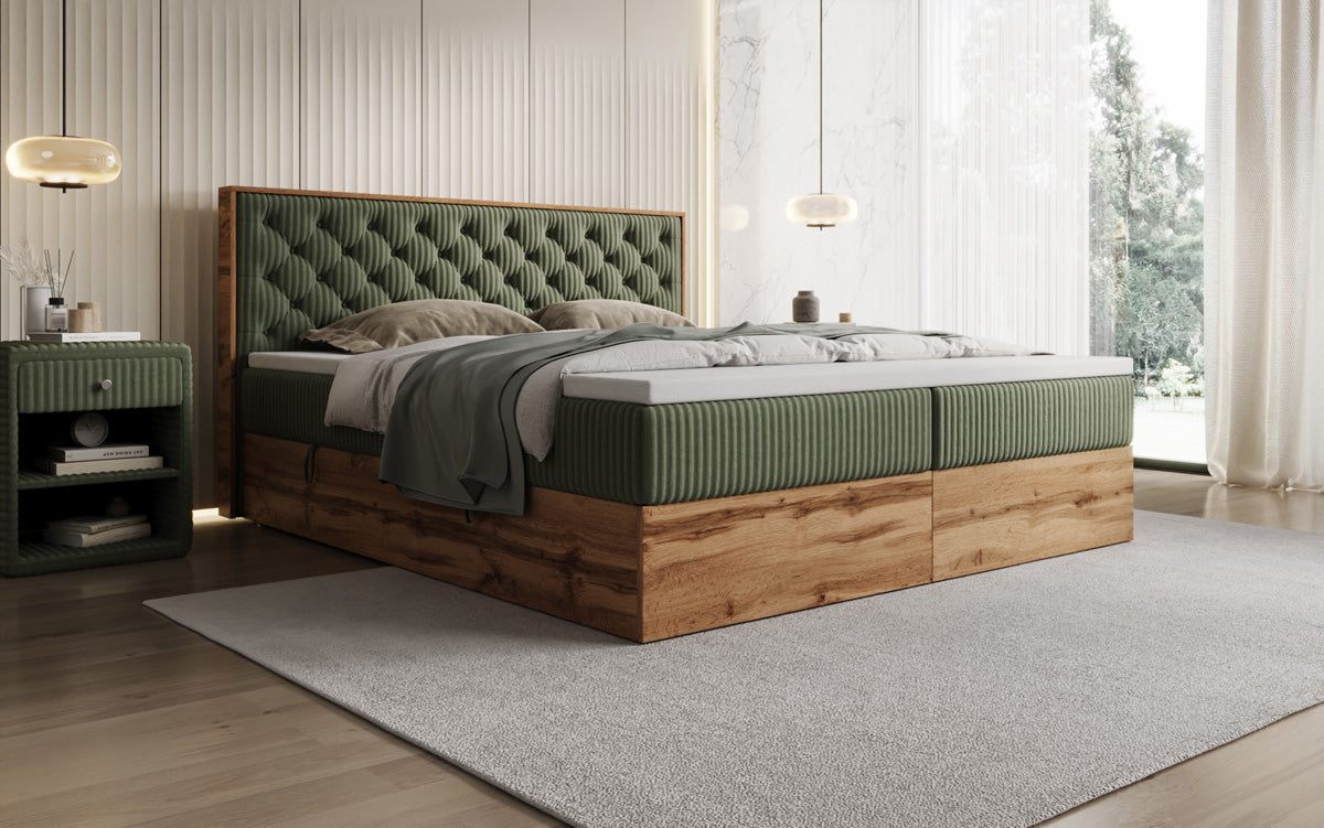 Lit boxspring Timber Chester en Côtelé avec espace de rangement