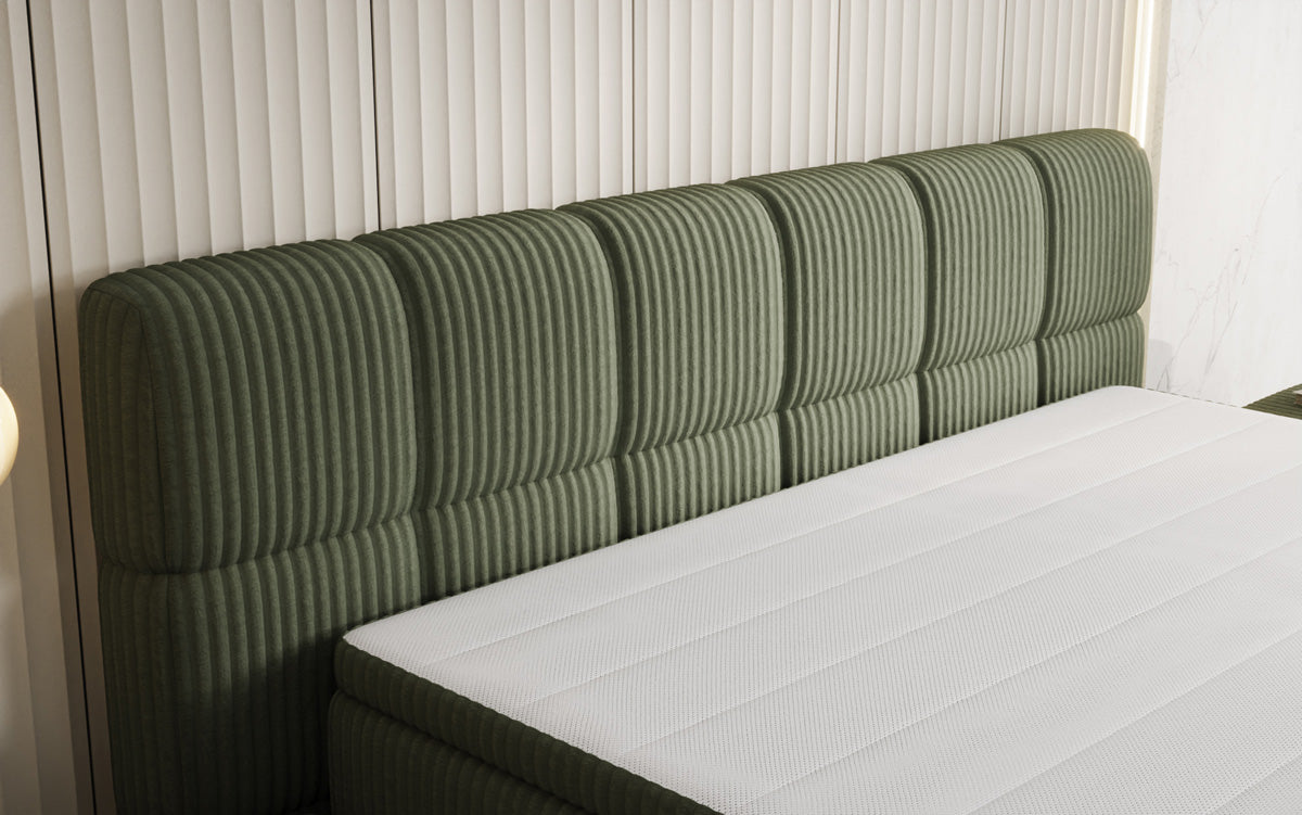 Lit boxspring Bombo en Côtelé avec espace de rangement