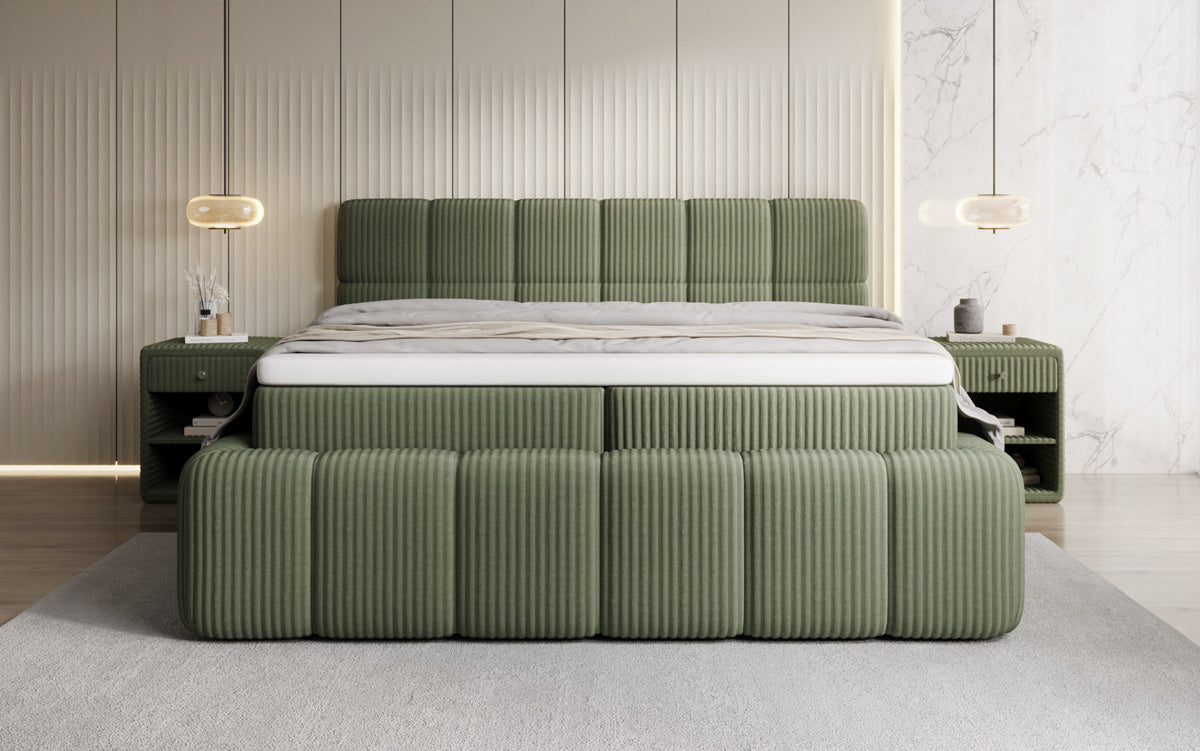 Lit boxspring Bombo en Côtelé avec espace de rangement