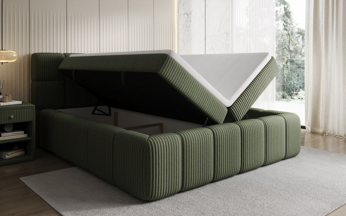 Lit boxspring Bombo en Côtelé avec espace de rangement