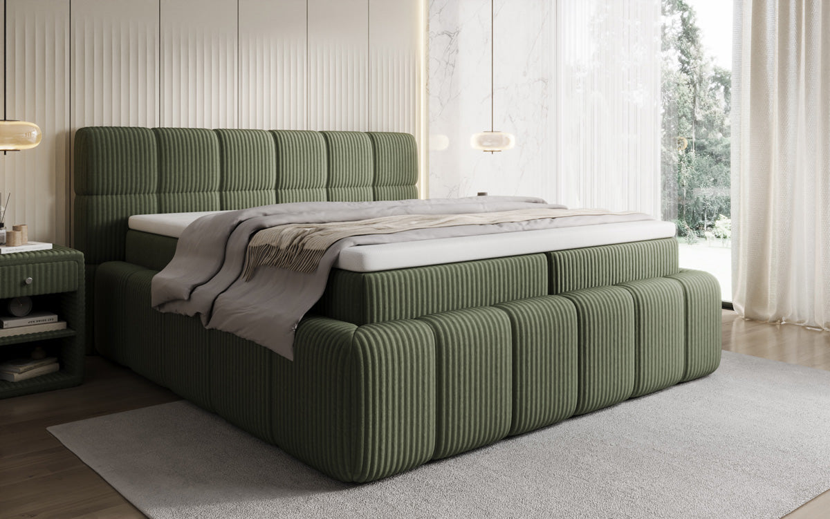 Lit boxspring Bombo en Côtelé avec espace de rangement