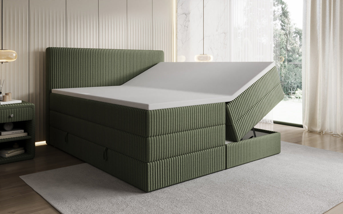 Lit boxspring Kubo King en Côtelé avec espace de rangement