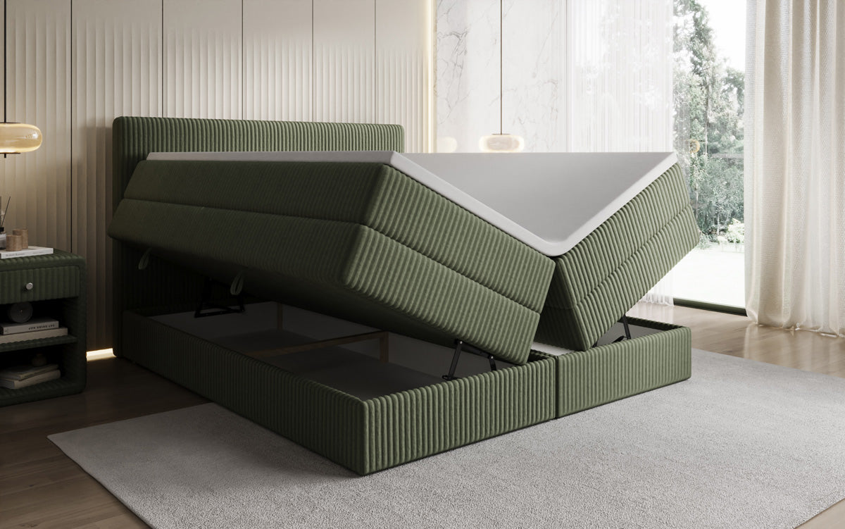 Lit boxspring Kubo King en Côtelé avec espace de rangement