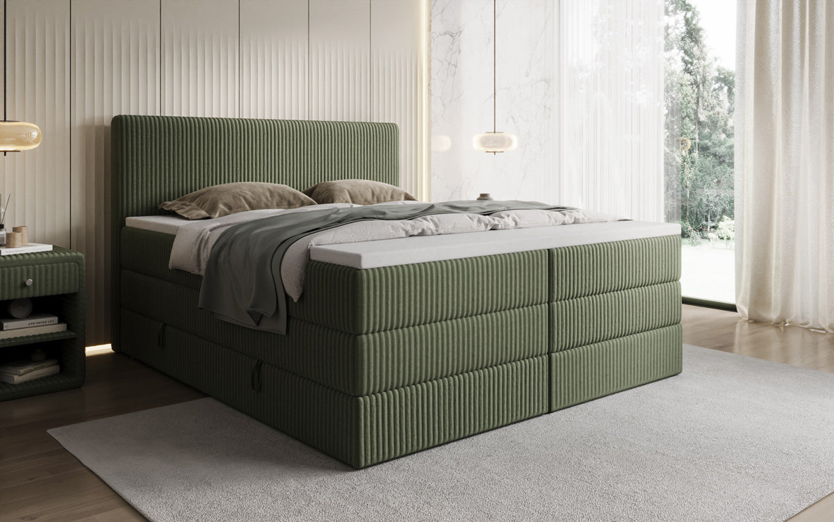 Lit boxspring Kubo King en Côtelé avec espace de rangement