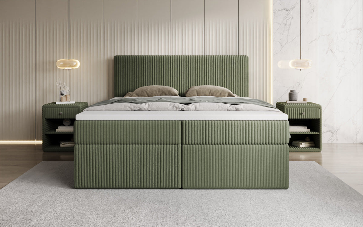 Lit boxspring Kubo en Côtelé avec espace de rangement