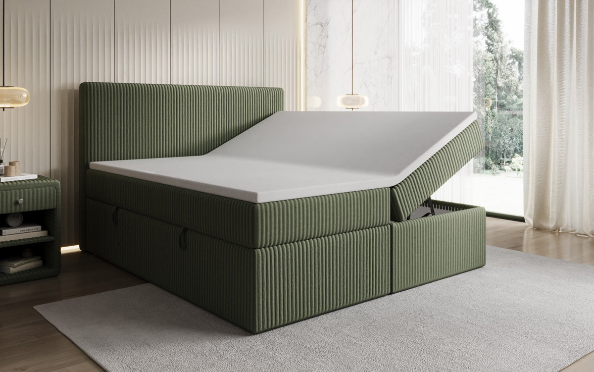 Lit boxspring Kubo en Côtelé avec espace de rangement