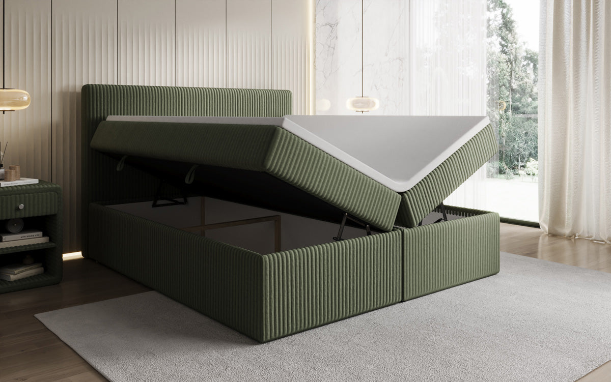 Lit boxspring Kubo en Côtelé avec espace de rangement