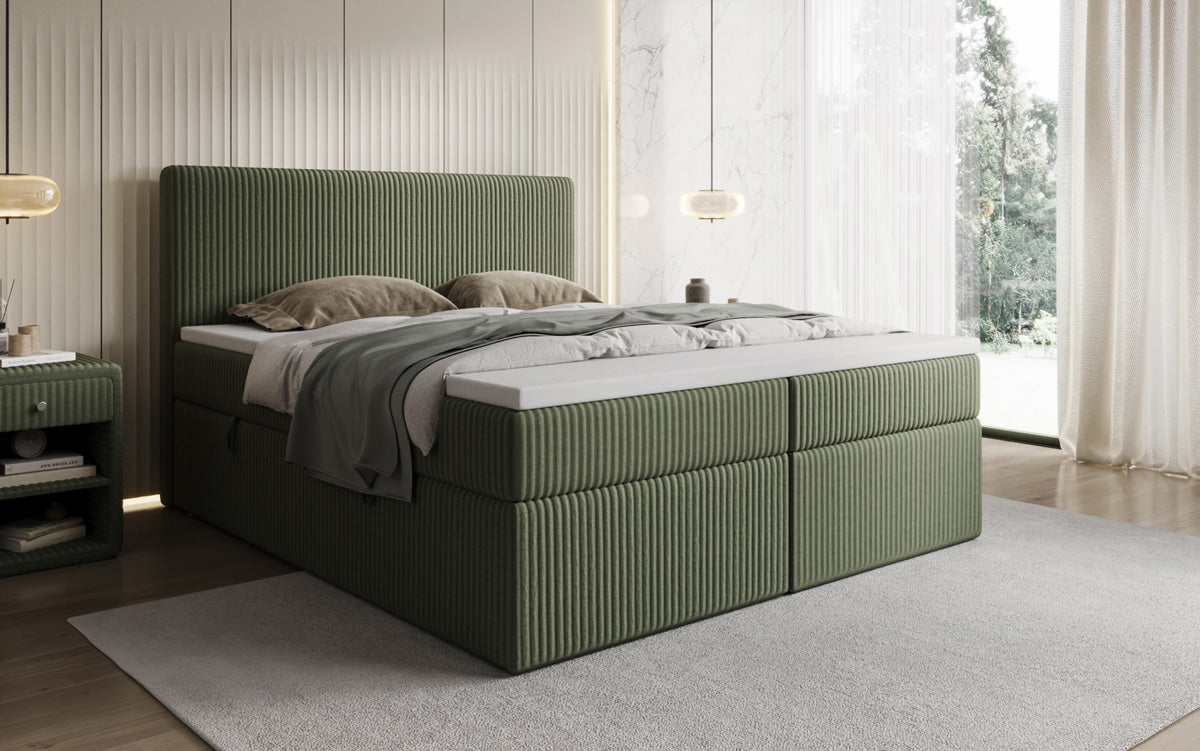 Lit boxspring Kubo en Côtelé avec espace de rangement