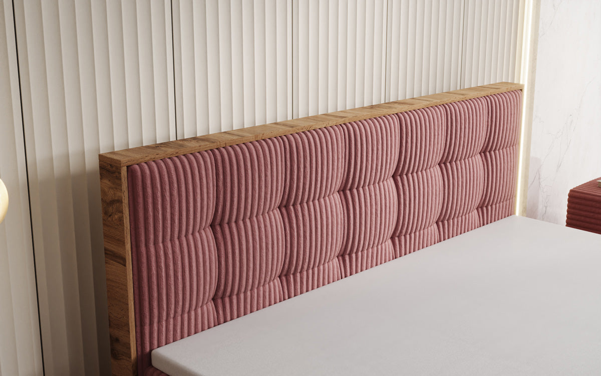 Lit boxspring Timber Quad en Côtelé avec espace de rangement
