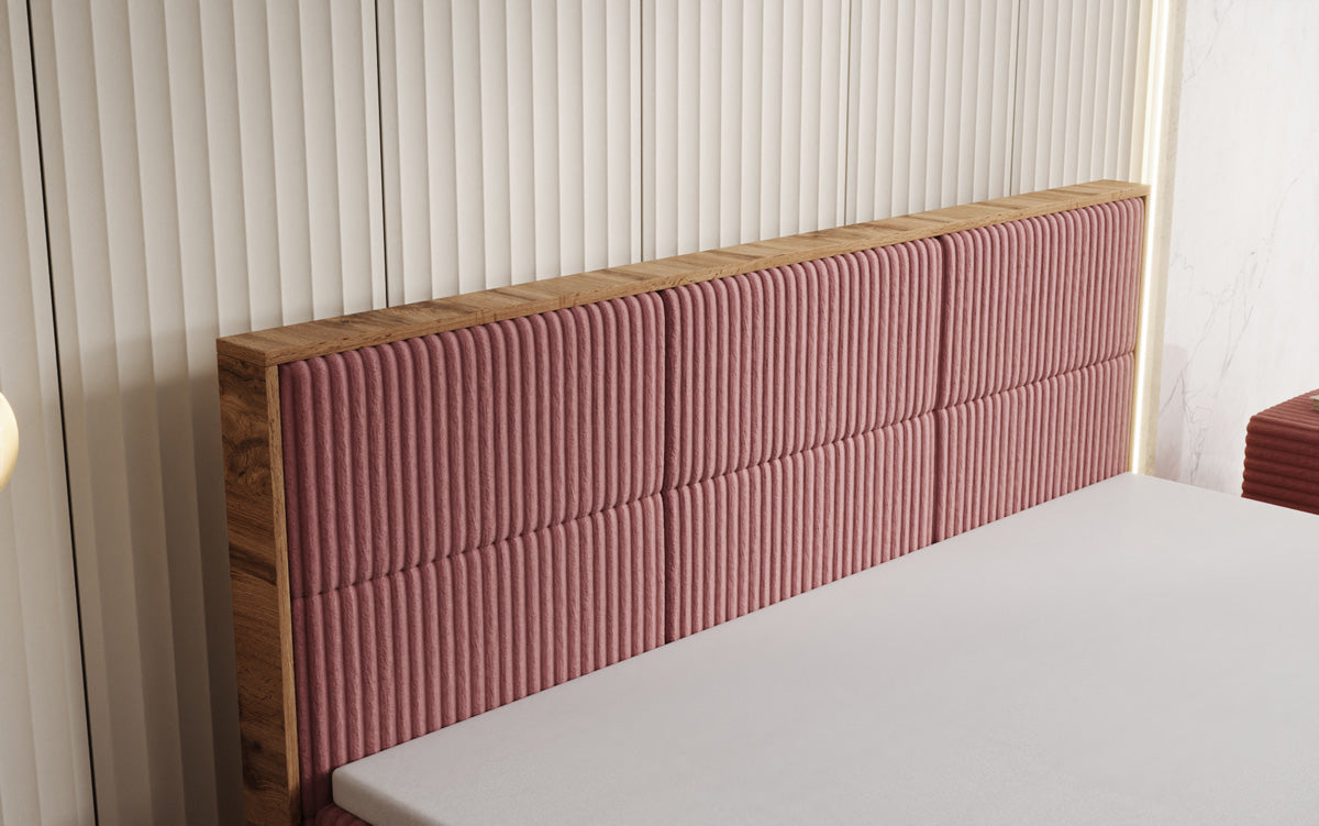 Lit boxspring Timber Panel en Côtelé avec espace de rangement