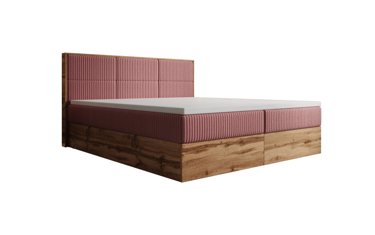 Lit boxspring Timber Panel en Côtelé avec espace de rangement