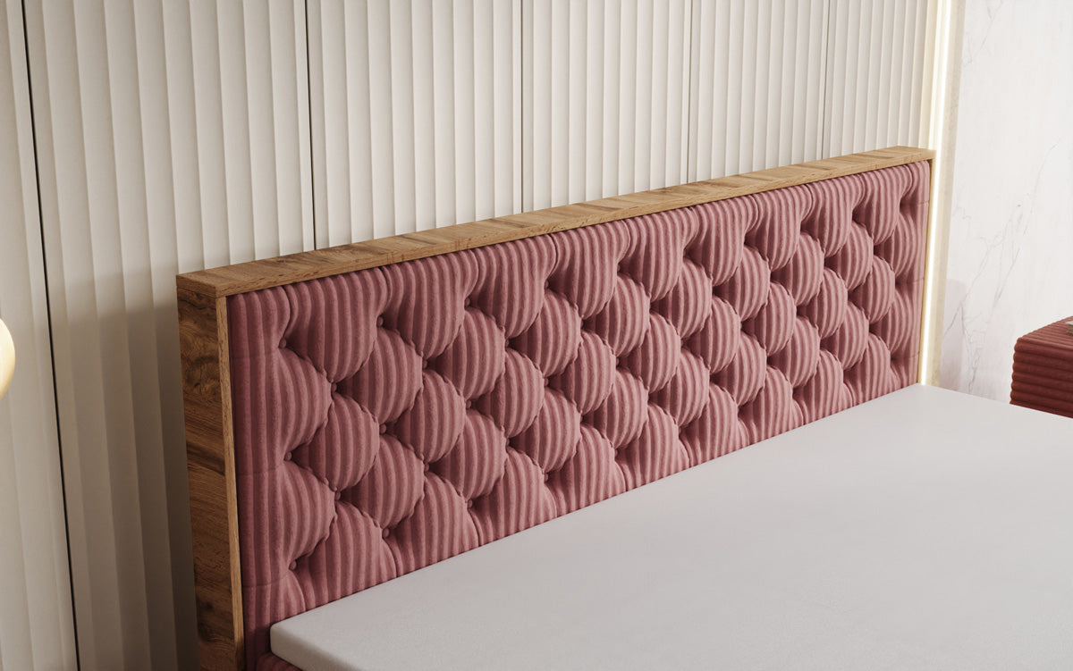 Lit boxspring Timber Chester en Côtelé avec espace de rangement